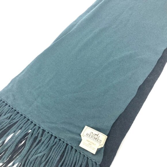 HERMES Bicolor fringe Scarf Cashmere Scarf/BlackBased - Picture 4 of 14